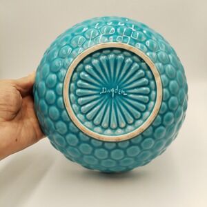 Vtg Dryden Pottery Turquoise Blue Honeycomb Bubble Bowl Scalloped Rim 8" Signed